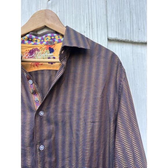 Robert Graham Mens Embroidered Shirt Button-Down Silk Trim Long Sleeve Size L - Picture 3 of 11